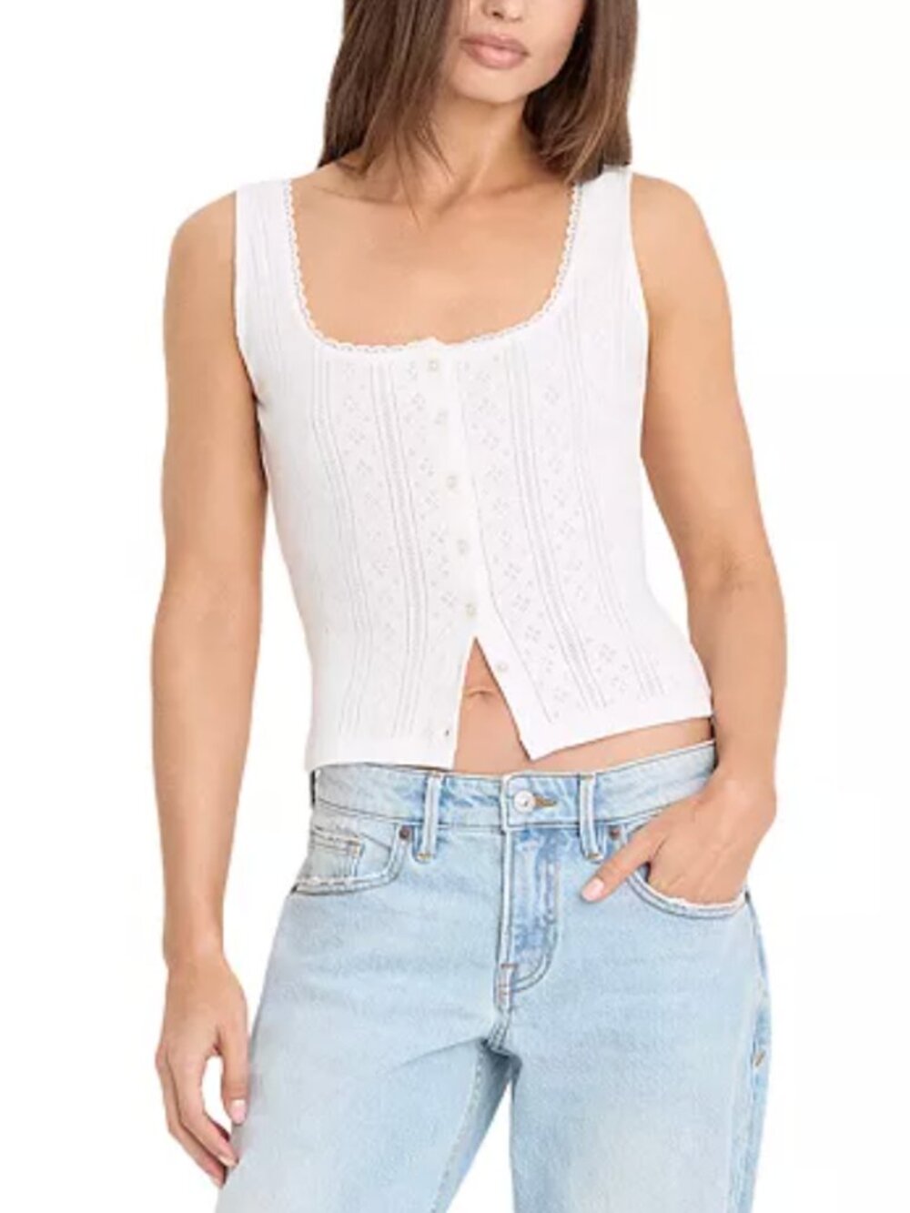 NWT Good American White Pointelle Button Down Tank Top XS